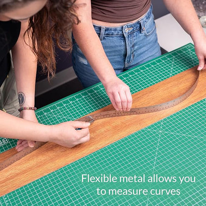 Breman Precision Metal Ruler 15 Inch Cork Back – Stainless Steel Straight Edge, Flexible Non-Slip Metal Ruler with Cork Backing – Imperial & Metric for Crafting, School, Workshop & Home Use