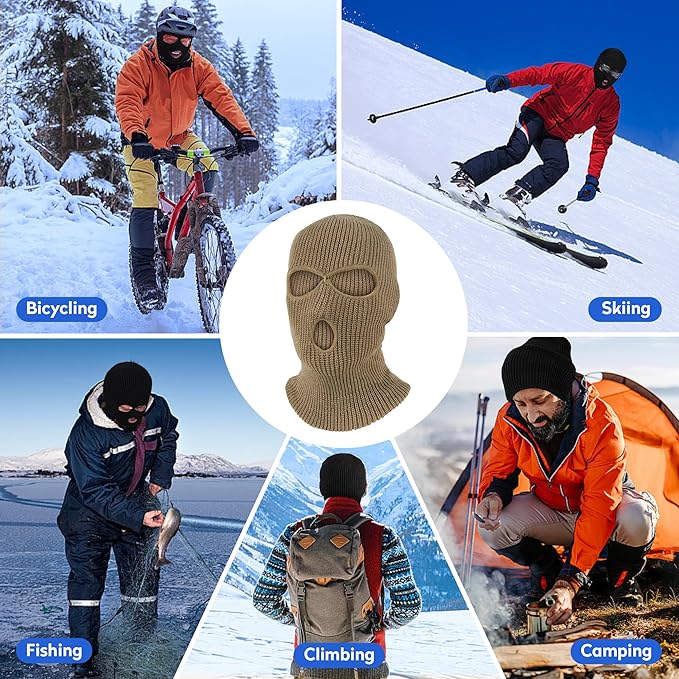 Pukavt 2 Pack 3 Hole Winter Knitted Mask, Full Face Cover Ski Mask Warm Balaclava for Skiing, Motorcycle, Snowboard