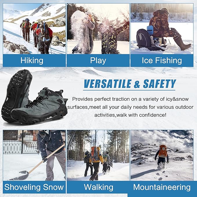 Ice Cleats Snow Traction Cleats Crampon for Walking on Snow and Ice Non-Slip Overshoe Rubber Anti Slip Crampons Slip-on Stretch Footwear