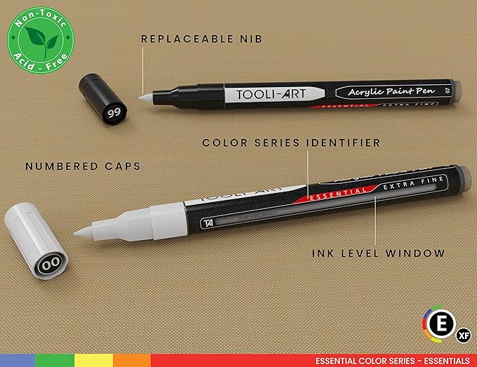 TOOLI-ART Black And White Acrylic Paint Markers Paint Pens Set For Rock Painting, Canvas, Mugs, Metal, Glass Paint, Fabric, Wood, DIY. Non Toxic, Quick Dry,Waterbas (EXTRA FINE)
