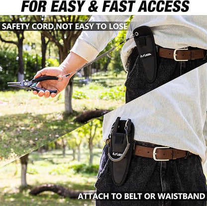 FLISSA 7-1/2 Inch Fishing Pliers, Safety Lock Design Fish Pliers Saltwater with TPR Handle, Stainless Steel hook remover with Braid Cutters, Sheath and Lanyard, Fishing Tool Gifts for Men