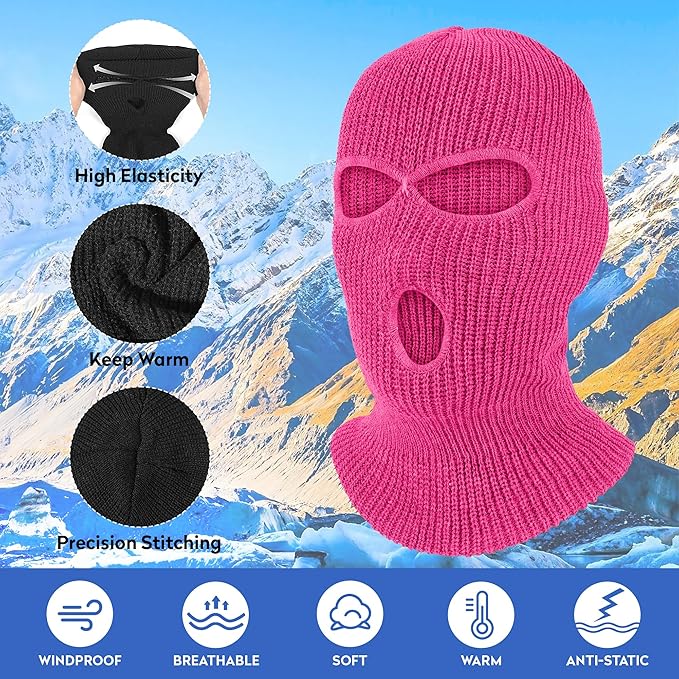 Pukavt 2 Pack 3 Hole Winter Knitted Mask, Full Face Cover Ski Mask Warm Balaclava for Skiing, Motorcycle, Snowboard