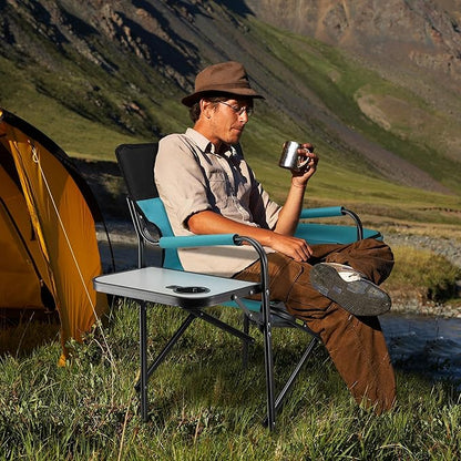 VILLEY Heavy Duty Directors Chair, Folding Camping Chairs, with Cooler Bag Portable Foldable Chair, for Camp Tailgating Lawn Picnic Fishing Beach, Supports 400 LBS, Blue