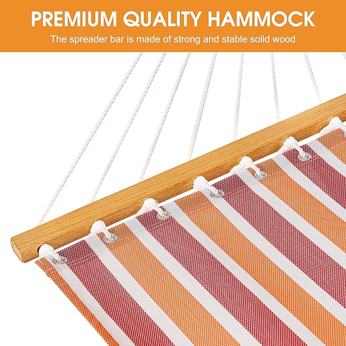 Lazy Daze Hammocks Quick Dry Hammock with Spreader Bar Textliene Fabric Double 2 Person Hammock with Chains Outdoor Patio Poolside Backyard Beach 450 lbs Capacity, Red Stripes
