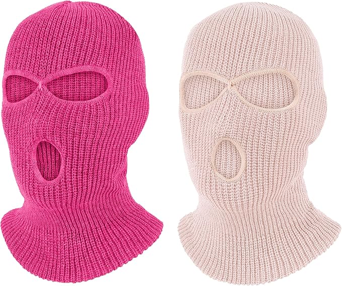 Pukavt 2 Pack 3 Hole Winter Knitted Mask, Full Face Cover Ski Mask Warm Balaclava for Skiing, Motorcycle, Snowboard