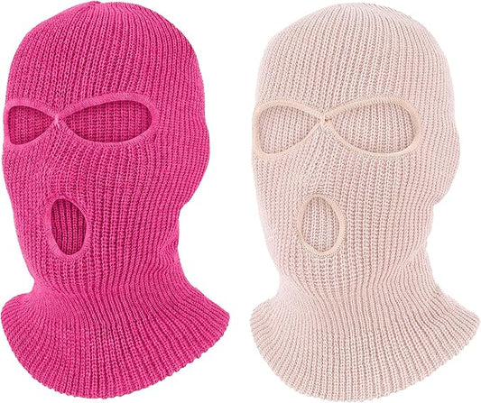 Pukavt 2 Pack 3 Hole Winter Knitted Mask, Full Face Cover Ski Mask Warm Balaclava for Skiing, Motorcycle, Snowboard