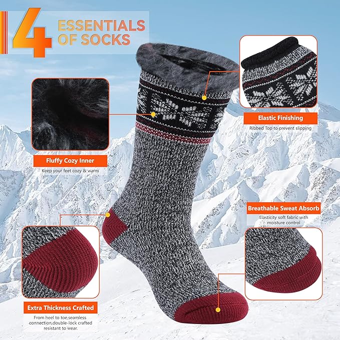 Sunew Warm Thermal Socks 4 Pack, Mens Womens Winter Heated Outdoor Skiing Thermal Socks