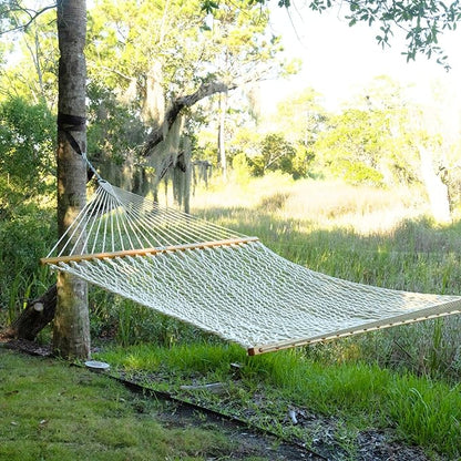 Original Pawleys Island Large Oatmeal DuraCord Rope Hammock – 13 ft. x 55 in., 2-Person, 450 lb Capacity, Oak Spreader Bar, Zinc-Plated Hardware, Handcrafted in The USA
