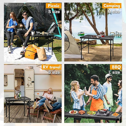 Camping Table with Mesh Desktop, Lightweight & Portable Small Folding Grill Table, Height Adjustable Metal Outdoor Table for Camp, Cooking, BBQ, RV, Picnic-2 FT Black