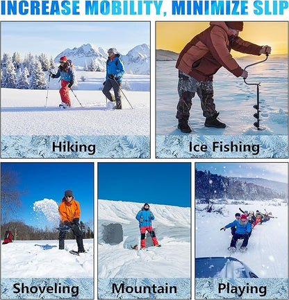 Ice Cleats Snow Traction Cleats for Shoes and Boots Anti Slip Ice Grippers Crampons for Hiking Boots Women Men Rubber Overshoe Slip-on Stretch Footwear