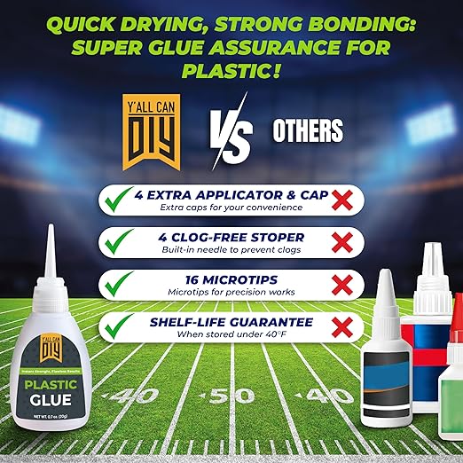 Y'allCanDiy Super Glue for Plastic 4 Pk x .7 Oz (20g) – Cyanoacrylate Based Heavy Duty CA Glue for Legos, Miniatures, PLA, 3D Printing, Toys, ABS, PVC, DIY Kits