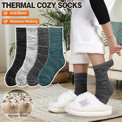 EBMORE Merino Wool Thermal Warm Socks Thick Winter Hiking Cozy Crew Comfy Cushioning Socks 4 Pairs for Women Men