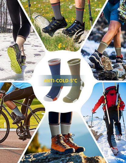 Wool Hiking Socks for Men - Women Lightweight Crew Merino Wool Socks with Cushion for Camping Hunting Work,4 pack