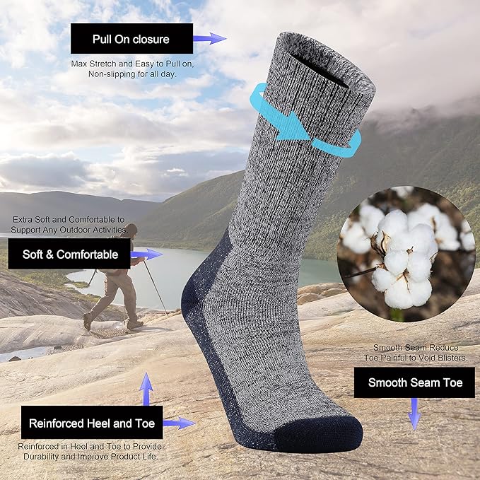 Ortis Men's Cotton Cushion Crew Socks Moisture Wicking Breathable Thick Warm Thermal for Athletic Heavy Duty Work Boot