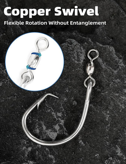 BLUEWING Offset Circle Hook with Swivel Stainless Steel 5pcs/10pcs Extra Sharp for Freshwater Saltwater Big Game Fishing
