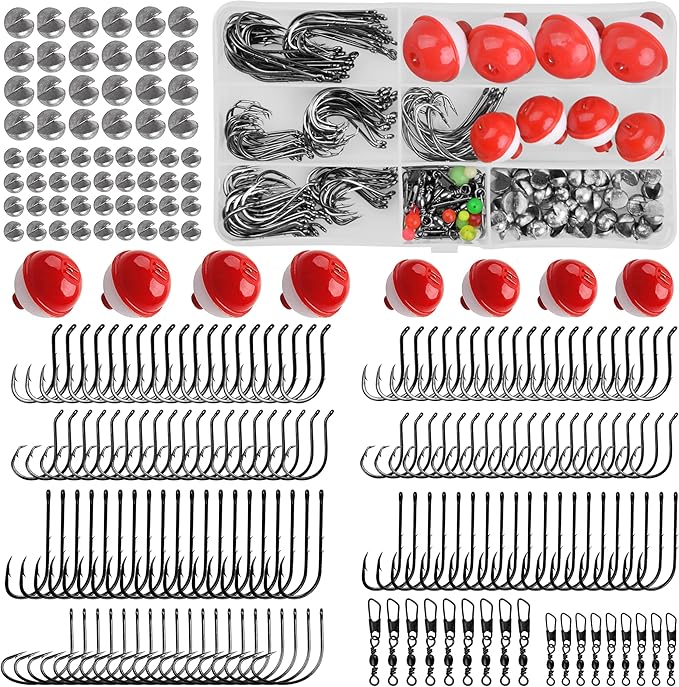 Fishing Hooks Bobbers Tackle Kit, 228pcs Freshwater Fishing Starter Kit Included Octopus Circle Hooks, Baitholder Hooks, Wide Gap Hooks, Bobbers, Sinker Weights for Bass Trout Panfish Catfish