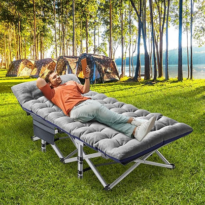 ABORON Folding Camping Cot for Adults, Double Layer 1200D, 500lb Capacity, Heavy Duty Guest Cot with Mat & Carrying Bag for Indoor & Outdoor Use