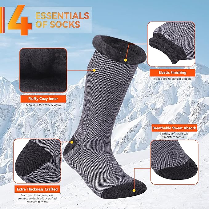 Sunew Warm Thermal Socks 4 Pack, Mens Womens Winter Heated Outdoor Skiing Thermal Socks