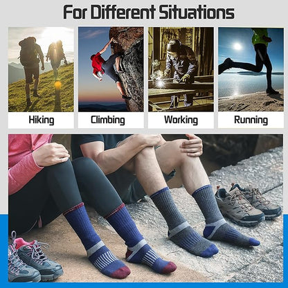 5 Pairs Merino Wool Hiking Socks Warm Thermal Winter Cozy Cushioned Moisture Wicking Socks for Women & Men
