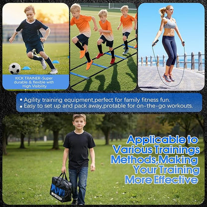 Agility Ladder Speed Training Equipment Set-20ft Agility Ladder,12 Soccer Cones,4 Hurdles,Jump Rope,Running Resistance,Soccer Football Training Equipment with Carrying Bag for Kids Adults