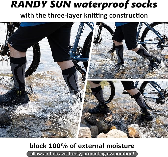 RANDY SUN Waterproof Skiing Socks, [SGS Certified] Unisex Knee High Breathable Hiking Trekking Sock 1 Pair
