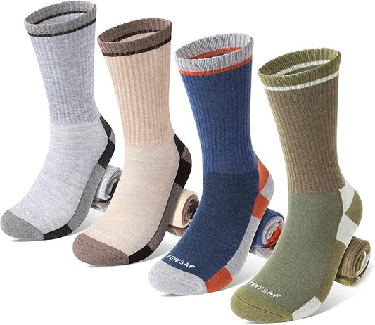 Wool Hiking Socks for Men - Women Lightweight Crew Merino Wool Socks with Cushion for Camping Hunting Work,4 pack