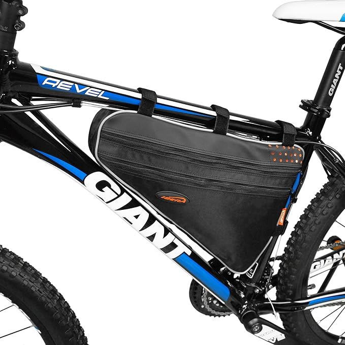 Ibera Bike Frame Bag - Slim Pouch Zipper Compartment & Velcro Mount - Water-Resistant, Fits Most Bikes - Holding Tools Snacks