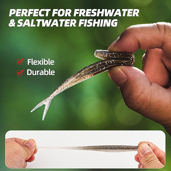 Forked Tail Soft Baits- Realistic Jerk Bait & Fluke Action Soft Lures for Bass, Trout & Crappie - Versatile Freshwater & Saltwater Fishing Bait (2.75"-5")