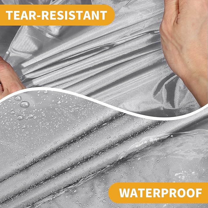 Universal Car Cover Waterproof All Weather 190T-PU, UV Sun Rain Protection, Fits for Truck Length 243"-250", with Left Side Zipper, Silver Tone