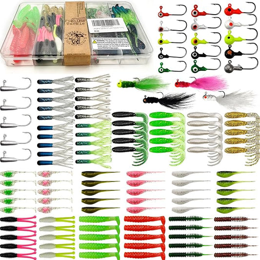 Crappie Lures Tube Lures Jigs Heads Worms Swimbaits Kit, 165, 124, 50 Pcs Pre-Rigged Crappie Jigs Tube Hooks Soft Plastic Grub Worms Baits for Bass Trout Freshwater Saltwater Fishing
