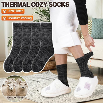 EBMORE Merino Wool Thermal Warm Socks Thick Winter Hiking Cozy Crew Comfy Cushioning Socks 4 Pairs for Women Men