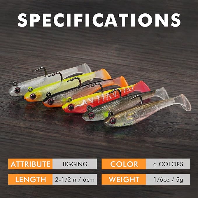 TRUSCEND Easy Catch Pre-Rigged Soft Lures, Unique Vibrating Swim Action and Trembly Sinking Move for More Bites, Amazing Soft Swimbait for Family Fishing, Fishing Lures for Bass Trout Crappie Walleye