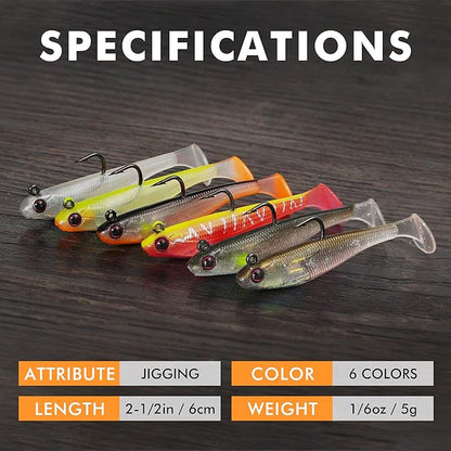TRUSCEND Easy Catch Pre-Rigged Soft Lures, Unique Vibrating Swim Action and Trembly Sinking Move for More Bites, Amazing Soft Swimbait for Family Fishing, Fishing Lures for Bass Trout Crappie Walleye