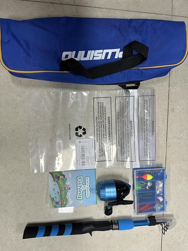 PLUSINNO Kids Fishing Pole, Portable Telescopic Fishing Rod and Reel Combo Kit - with Spincast Fishing Reel Tackle Box for Boys, Girls, Youth