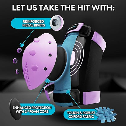 SKATEWIZ Skateboard Pads Protective Gear Set for Kids and Adults - Smash - Roller Skate Pads [6pc] with Wrist Guards - Skating Protective Gear - Roller Derby