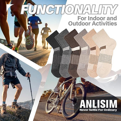 6 Pairs Merino Wool Ankle Running Hiking Socks Compression Support Breathable Thick Cushion No Show Socks for Women Men