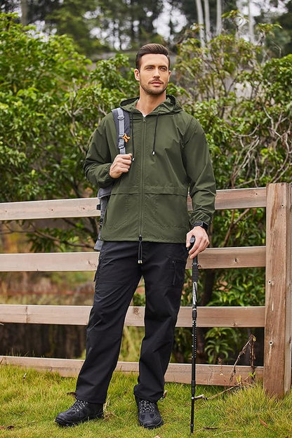 COOFANDY Mens Packable Rain Jacket Lightweight Waterproof Raincoat with Hood Outdoor Rain Gear Travel Hiking Cycling