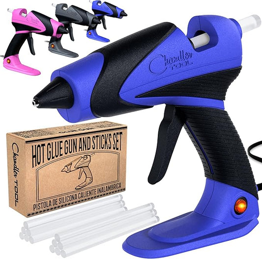 Chandler Tool Full Size Hot Glue Gun And Sticks Set for Crafts and DIY Pistola De Silicona Caliente Inalambrica Complete Heavy Duty Hot Glue Gun Kit With 10 Jumbo Glue Sticks (Blue/Black)