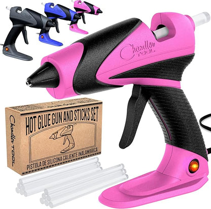 Chandler Tool Full Size Hot Glue Gun And Sticks Set for Crafts and DIY Pistola De Silicona Caliente Inalambrica Complete Heavy Duty Hot Glue Gun Kit With 10 Jumbo Glue Sticks (Pink/Black)