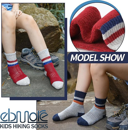 EBMORE Kids Merino Wool Hiking Socks Thermal Winter Warm Thick Boys Toddlers Girls Cushion Crew Socks 6 Pairs