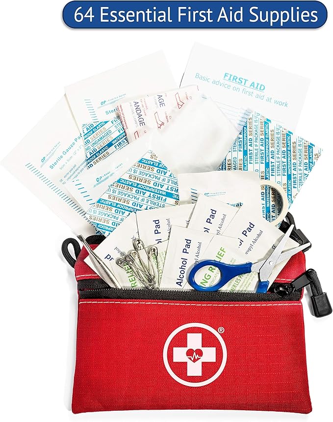 Swiss Safe 2-in-1 First Aid Kit for Car, Travel & Home, Businesses - Bonus Mini Kit for Medical Emergency Aid, Survival, Camping - 64 Piece, Travel FAK