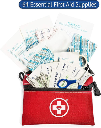 Swiss Safe 2-in-1 First Aid Kit for Car, Travel & Home, Businesses - Bonus Mini Kit for Medical Emergency Aid, Survival, Camping - 64 Piece, Travel FAK