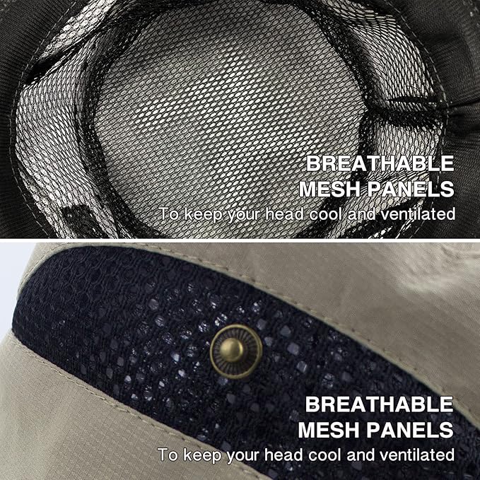 Men's Sun Hat Outdoor UPF50+ Mesh Wide Brim Bucket Safari Cap Foldable Waterproof Boonie Fishing Hats