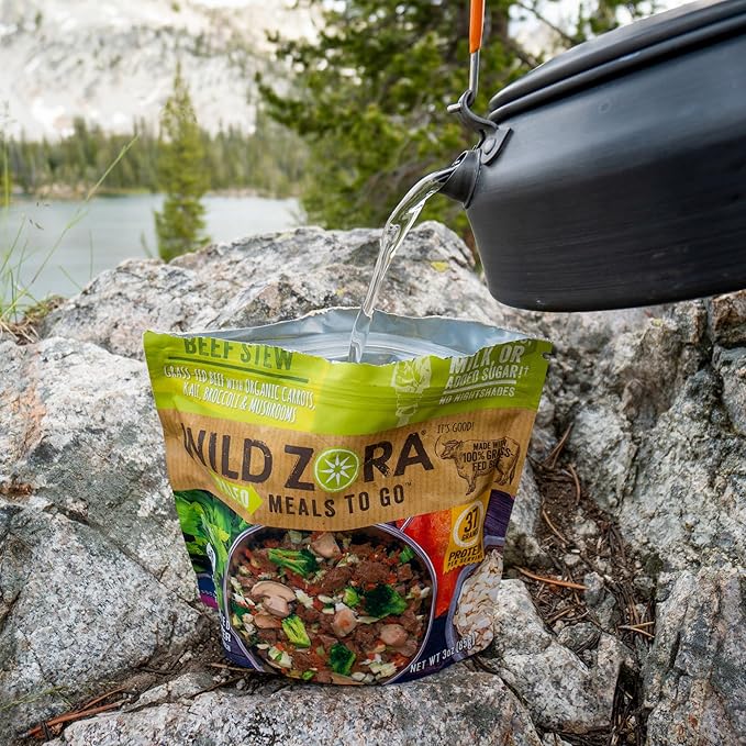 Wild Zora Paleo Freeze Dried Meat Meals, 4 Pack, Gluten Free and Grain Free Camping and Backpacking Food, No Added Sugar, Healthy On-the-Go Travel Meal, Protein Packed (Meat 4-pack)