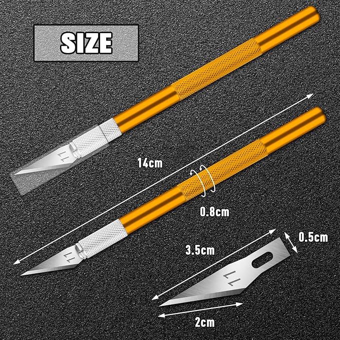 DIYSELF 2 Pack Exacto Knife Set, Precision Knife for Paper, Carving Blades for Crafts, Craft Knife for Wallpaper, Art Knives, Hobby Knife with 20 High Carbon Steel Exacto Knife Blade #11(Gold)