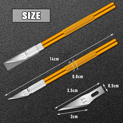 DIYSELF 2 Pack Exacto Knife Set, Precision Knife for Paper, Carving Blades for Crafts, Craft Knife for Wallpaper, Art Knives, Hobby Knife with 20 High Carbon Steel Exacto Knife Blade #11(Gold)