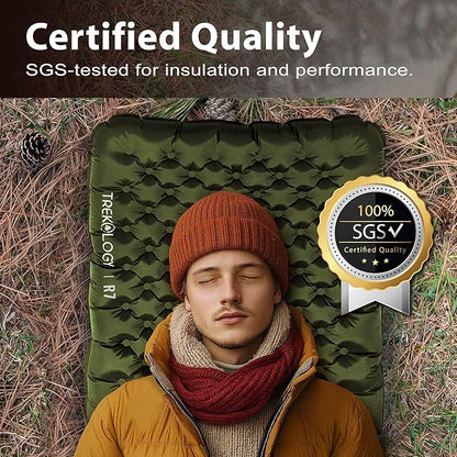 TREKOLOGY Sleeping Pad for Camping– Ultra-Lightweight, 4" Thick Camping Mat with 7.2 R-Value for All Seasons– Compact, Durable & Waterproof–Ideal for Backpacking, Hiking, and Outdoor Adventures UL R7