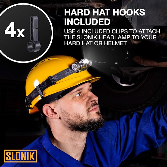 SLONIK Rechargeable Headlamp for Adults - 1000 Lumens Super Bright 60 ft Beam LED Flashlight - Lightweight, Heavy-Duty, IPX4 Waterproof Hard Hat Light - Camping Gear, Running Headlight, Black