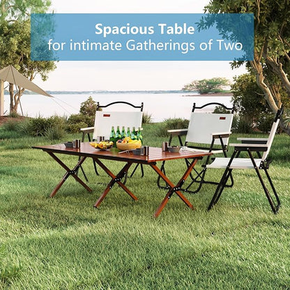 Folding Camping Table, 48Inch Lightweight Roll-Up Table Aluminum Low Portable Picnic Table with Carrying Bag for Outdoor, Beach, Picnic, Backyards, BBQ and Party Walnut Color