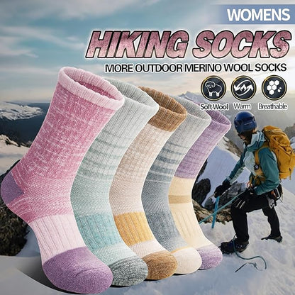 Anlisim Merino Wool Hiking Socks for Women Thermal Winter Warm Boot Work Cushion Socks 5 Pairs